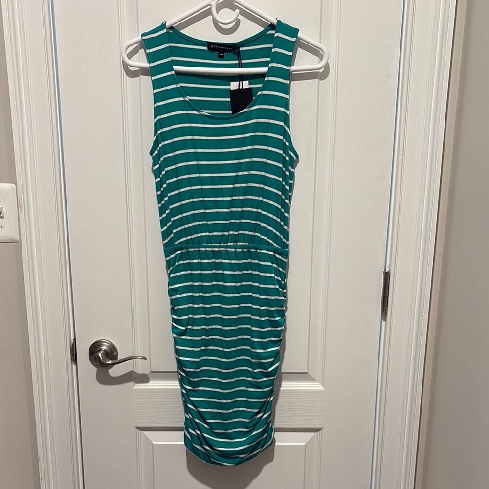 Gibson look Teal and White Striped Dress